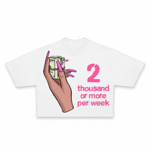 WHITE “2K OR MORE” CROP TOP